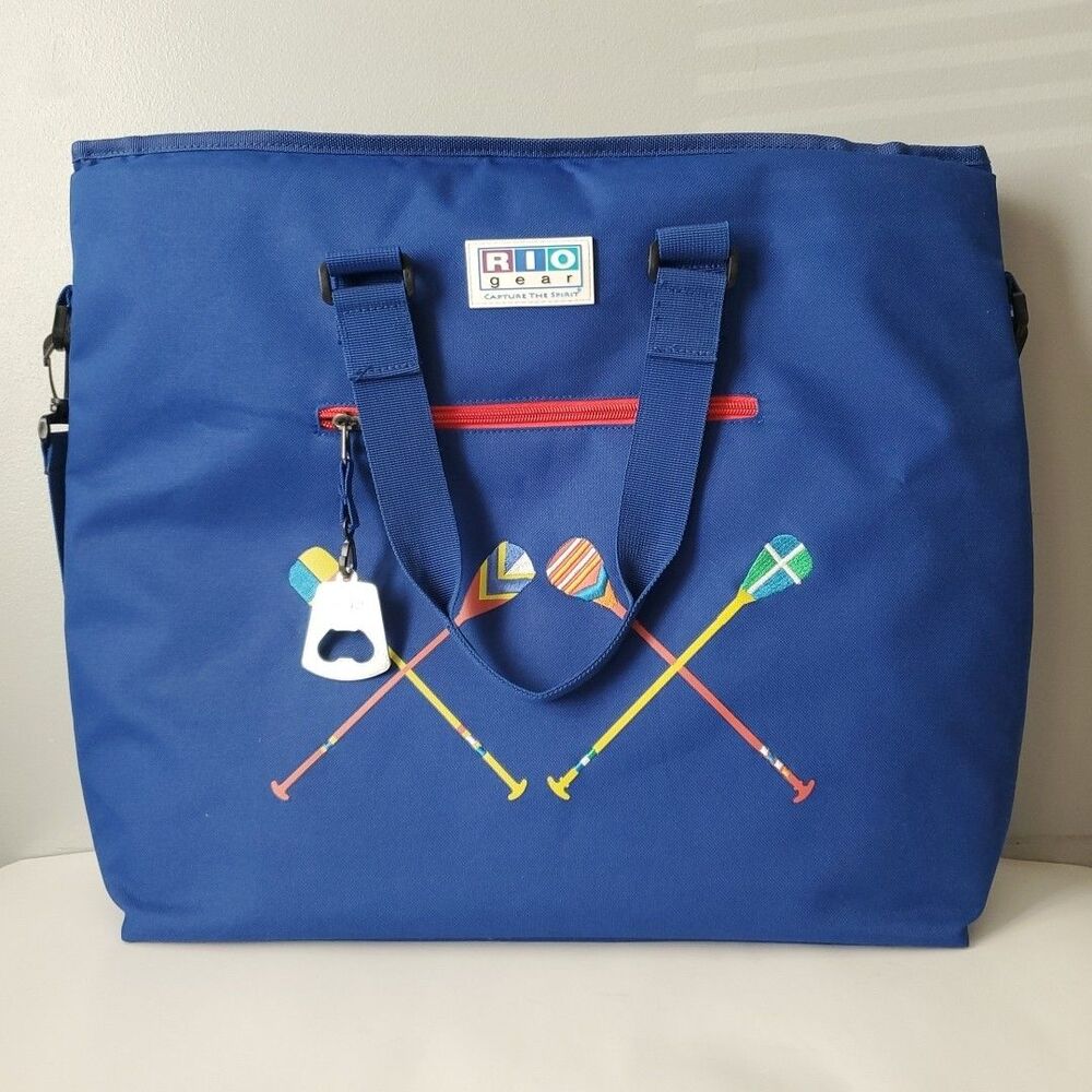 Rio Gear Blue Boat Paddles Large Insulated Zip Top Cooler Tote Bag w Can Opener